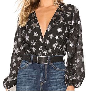 Lovers + Friends metallic star black bodysuit size XS